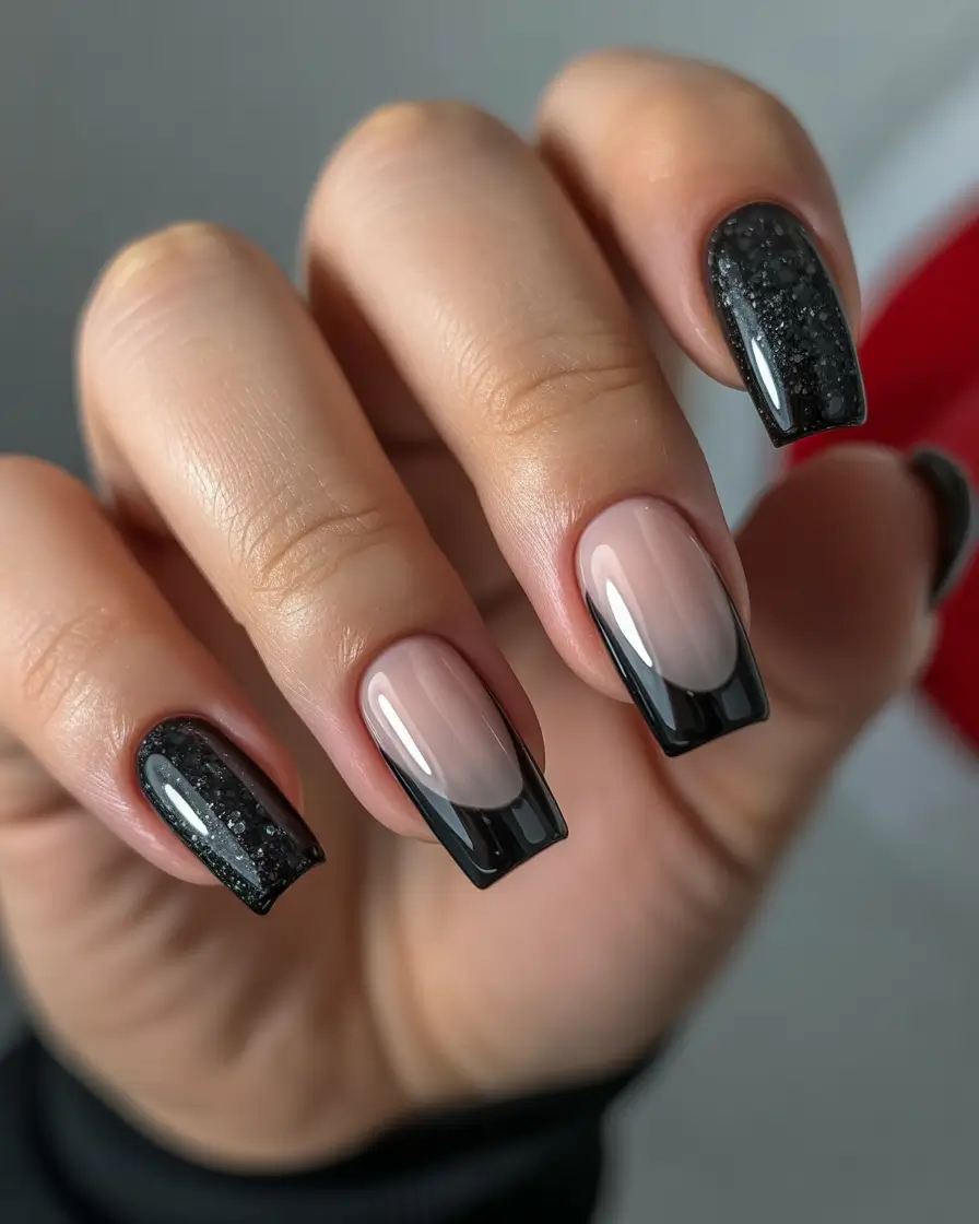 simple winter nails Cosmic French Noir