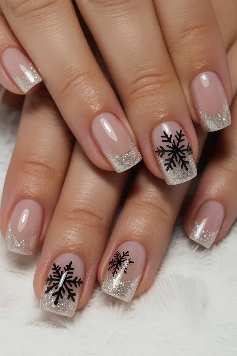 simple winter nails Frosted Snowflake Tips