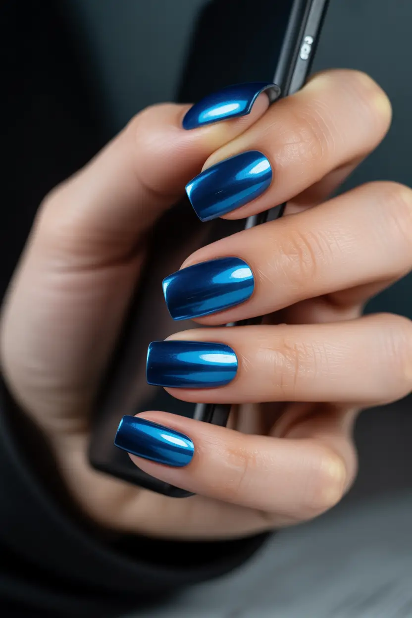 simple winter nails Midnight Mirror Shine