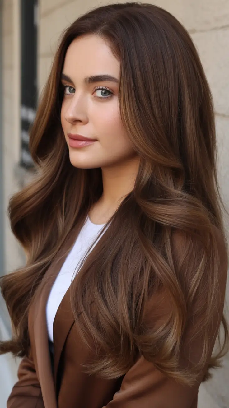 deep winter hair colors Soft Mocha Brown Layers
