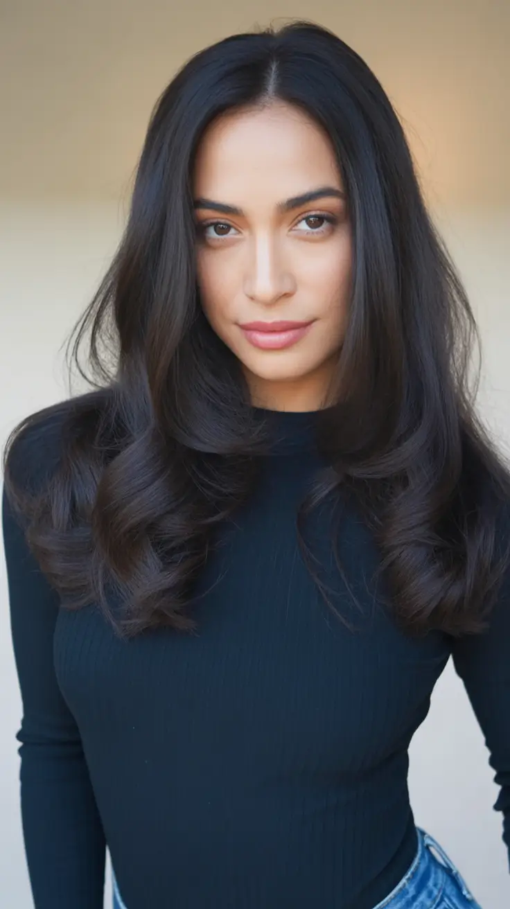 deep winter hair colors Glossy Midnight Brunette