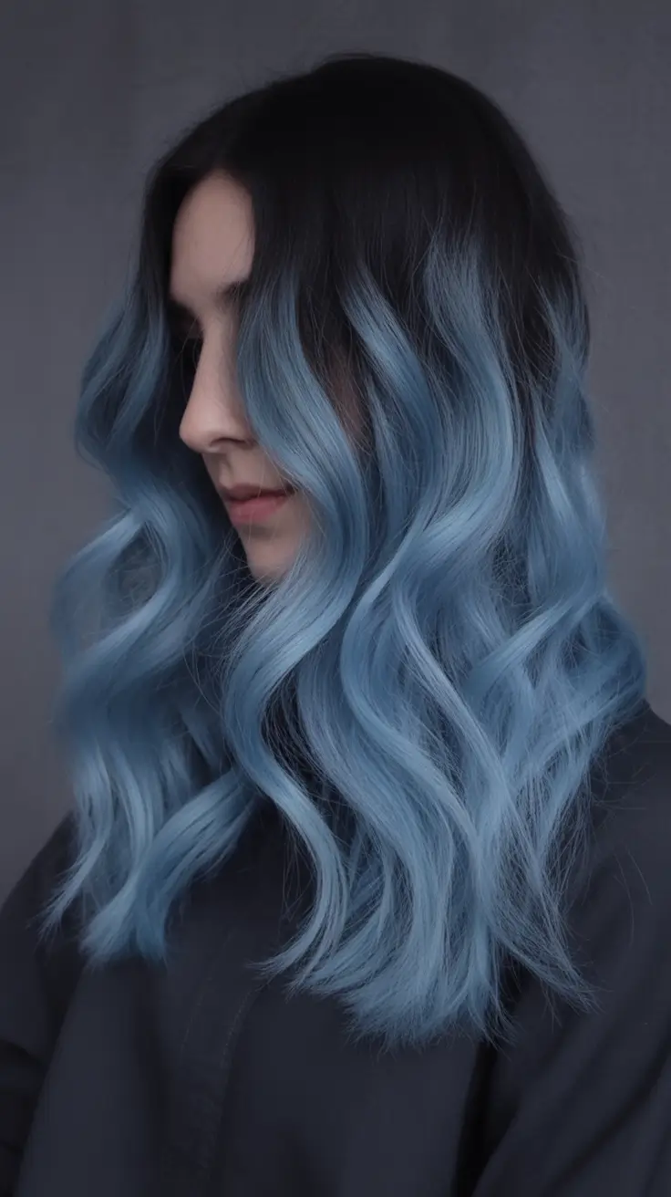 deep winter hair colors Frozen Blue Ombre Waves