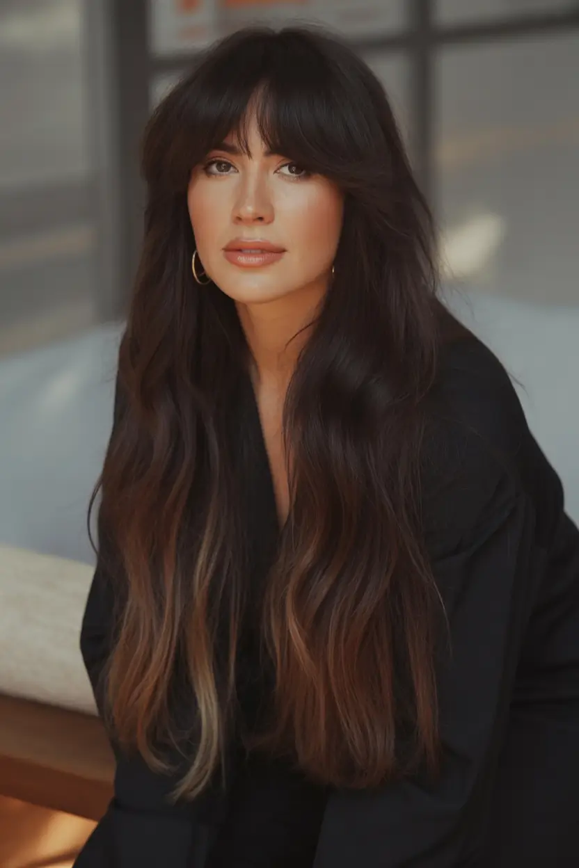 deep winter hair colors Brunette With Soft Balayage Ends
