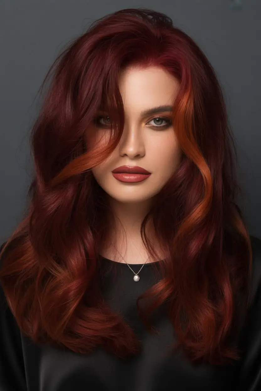 deep winter hair colors Velvet Auburn With Copper Ribbons