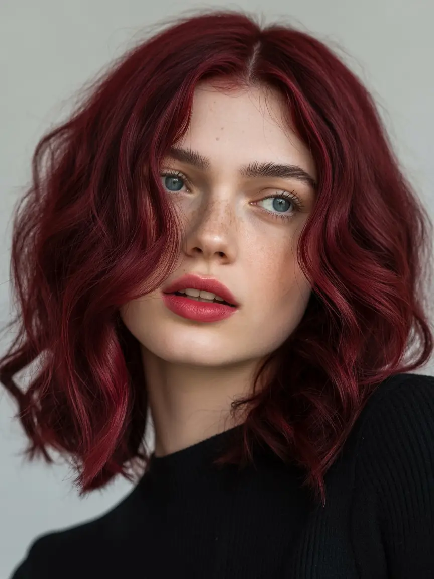 deep winter hair colors Crimson Lob With Loose Waves