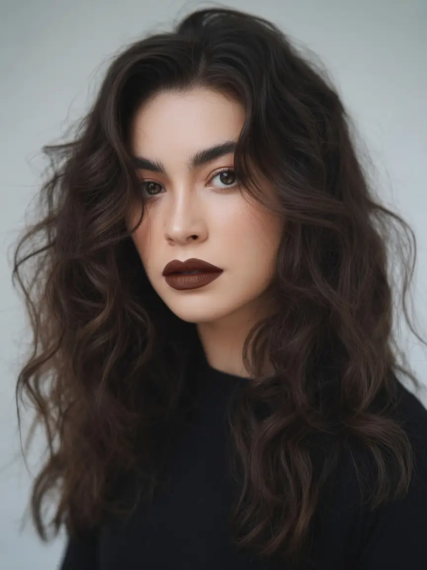 deep winter hair colors Dark Chocolate With Tousled Texture