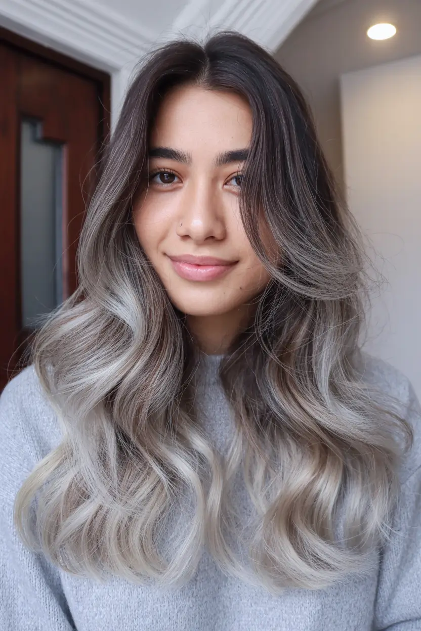 hair colors for soft winter Smoky Ash Ombre Waves