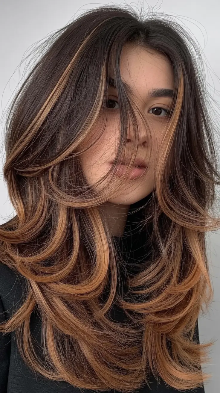 Trends brunette Caramel Money Piece Layers