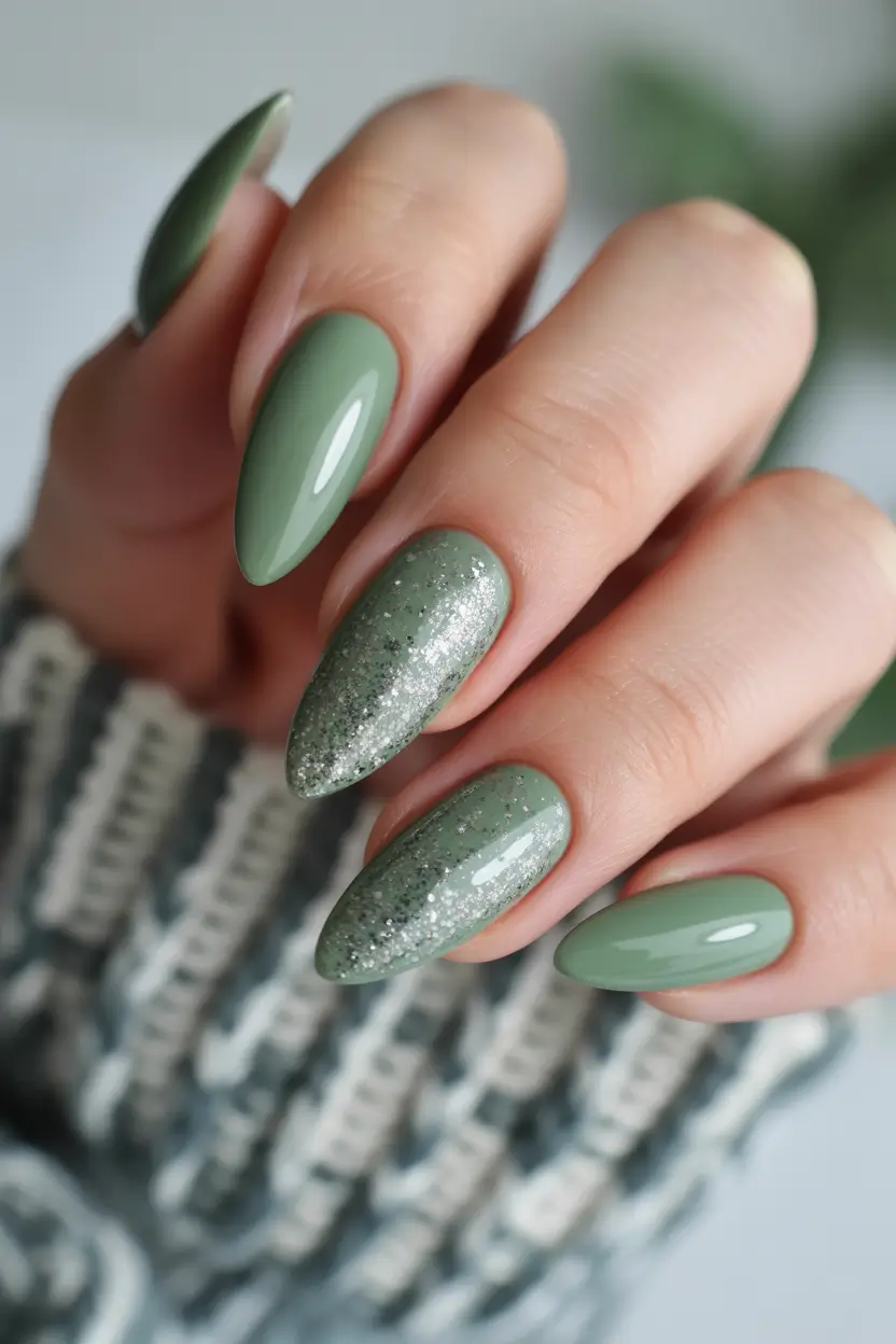 winter almond nails Mint Sparkle Frost