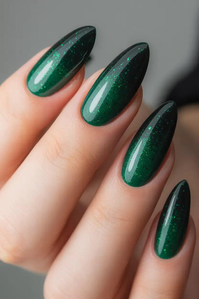 winter almond nails Emerald Galaxy