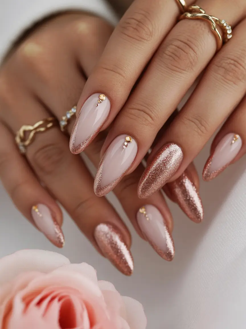winter almond nails Rose Gold Allure