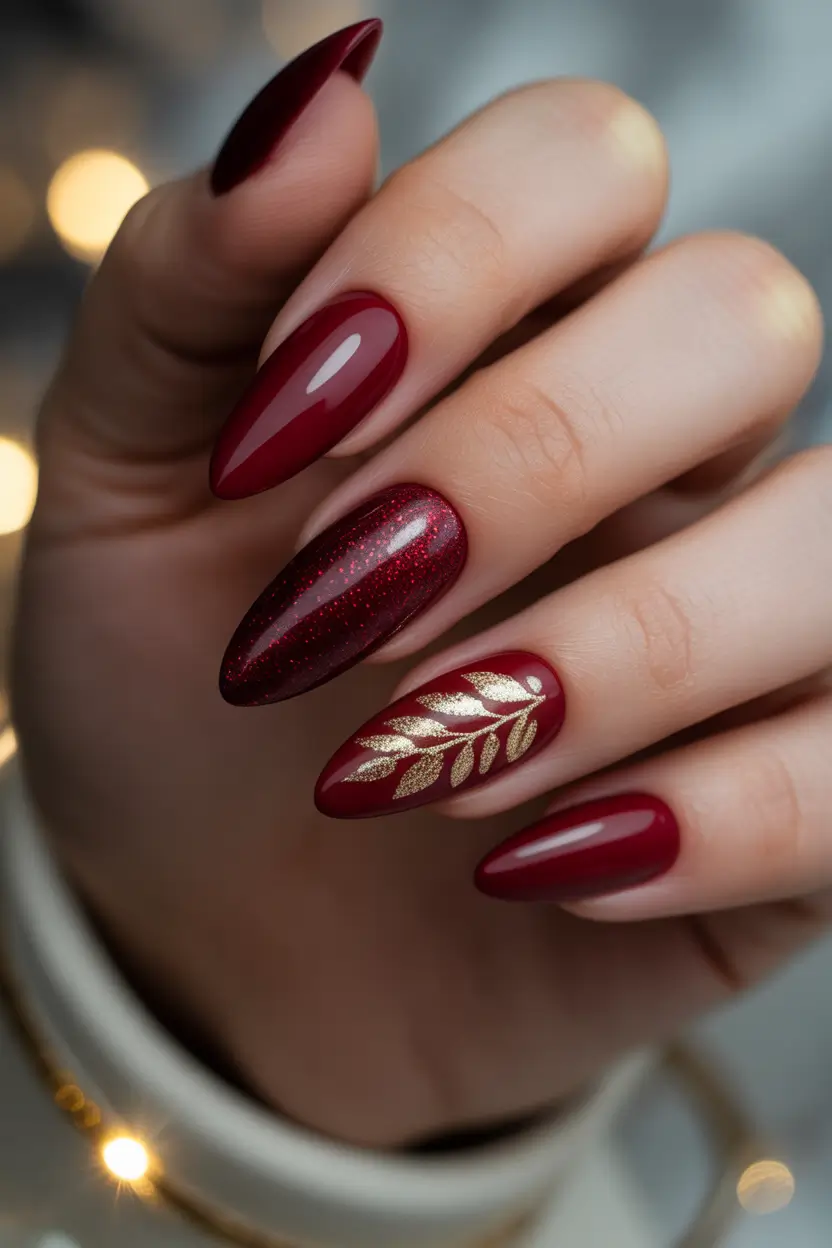winter almond nails Crimson Leaf Elegance