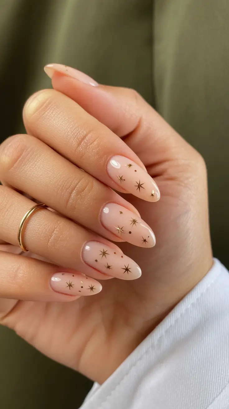 winter almond nails Golden Star Minimalism