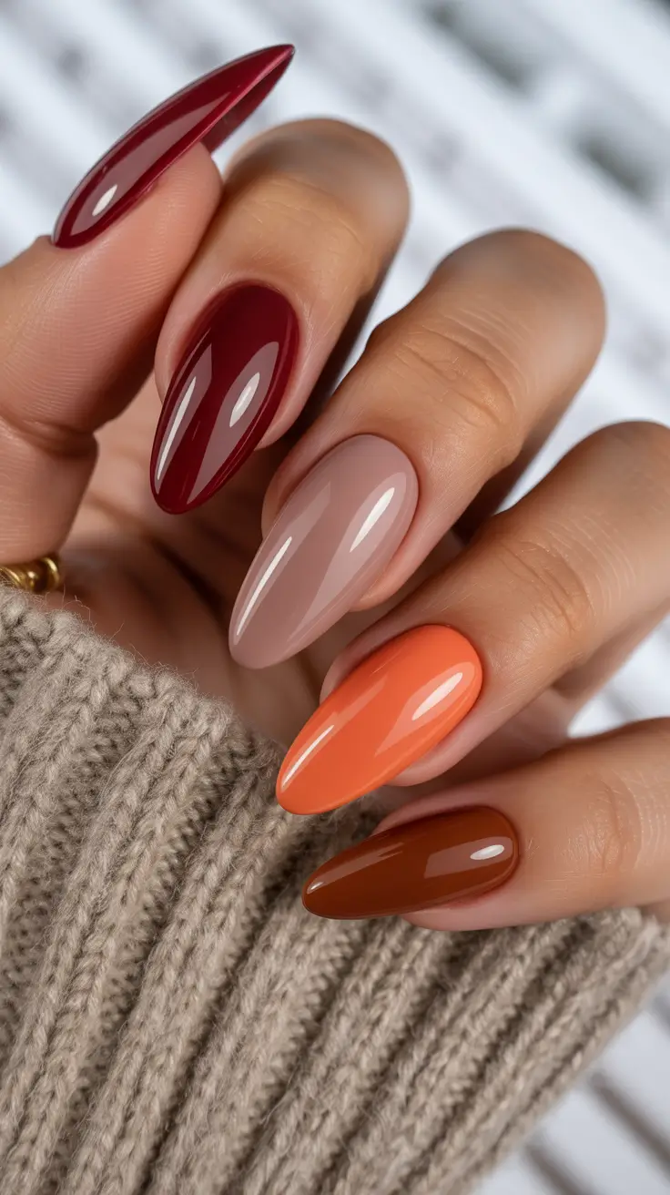winter almond nails Autumn Sunset Blend