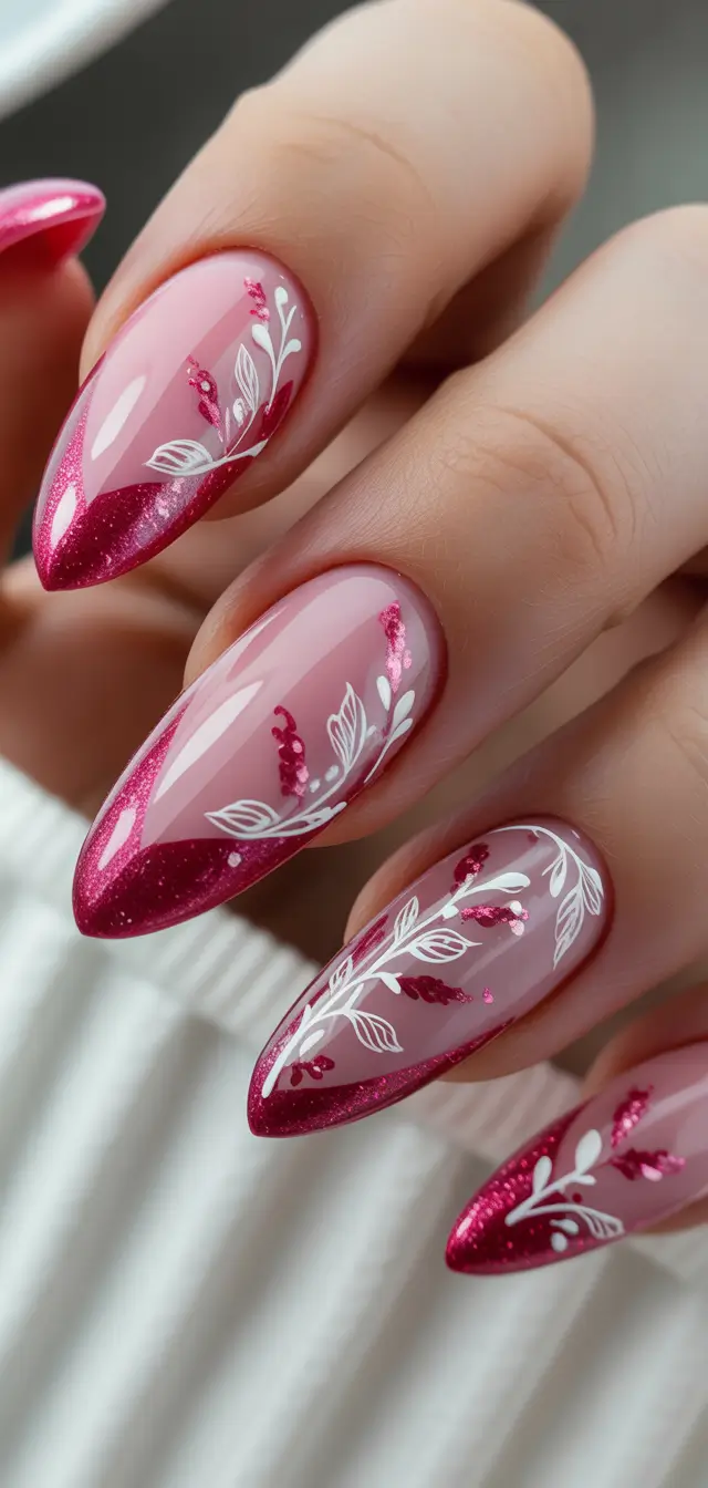 winter almond nails Berry-Toned Botanical Fantasy