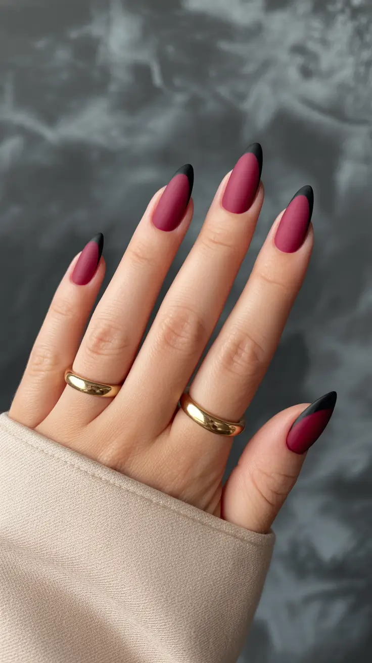 winter almond nails Velvet Noir French