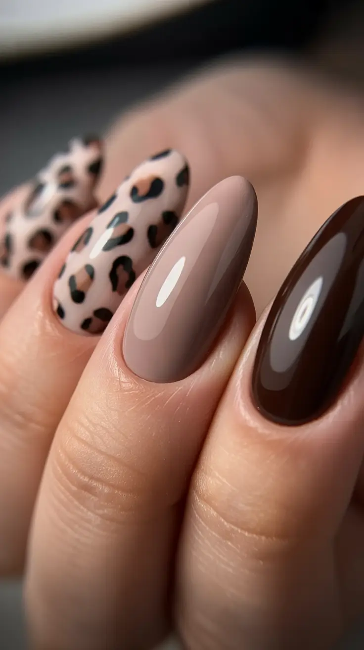 winter almond nails Chocolate Leopard Elegance