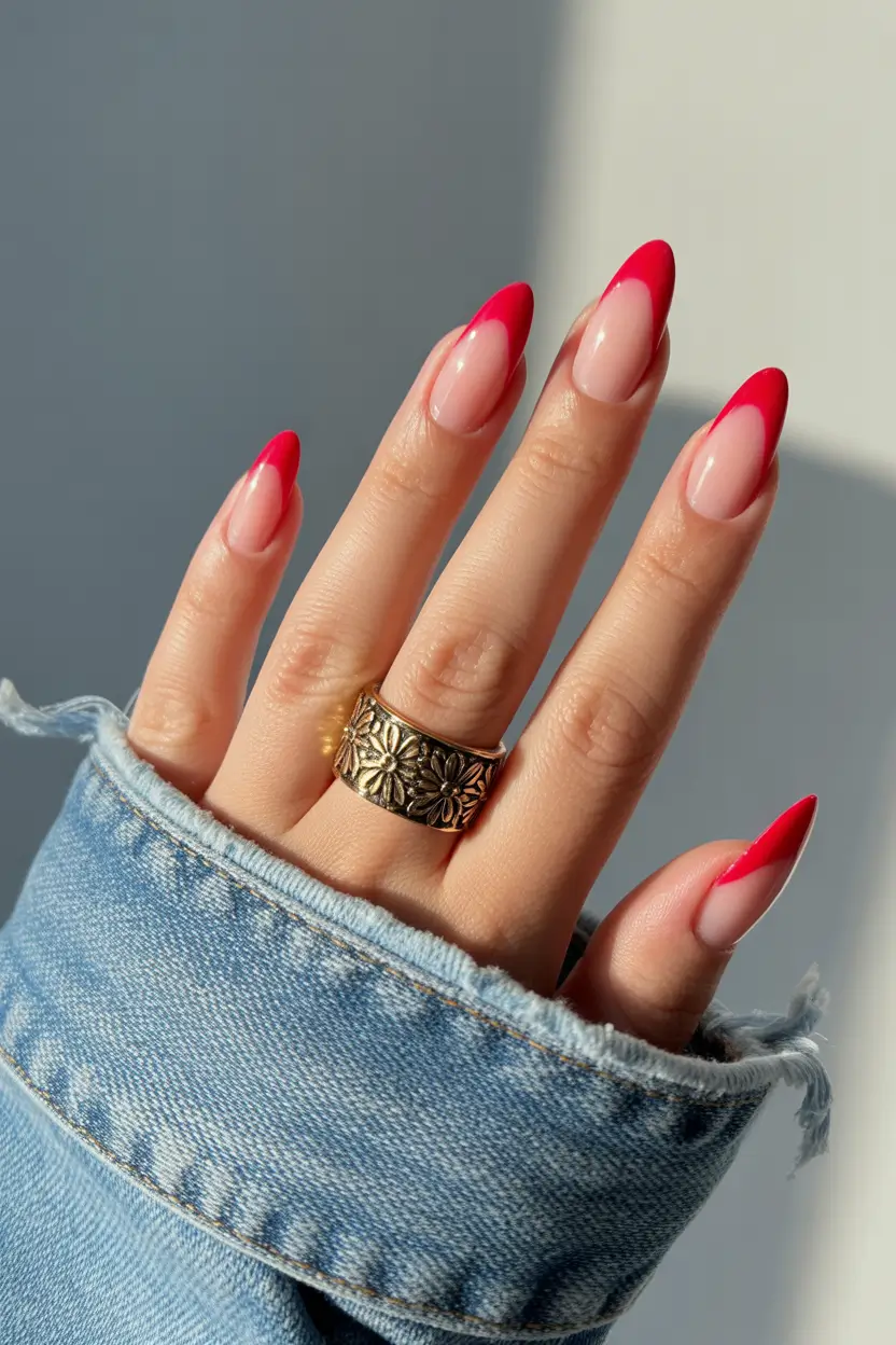 winter almond nails Crimson French Edge