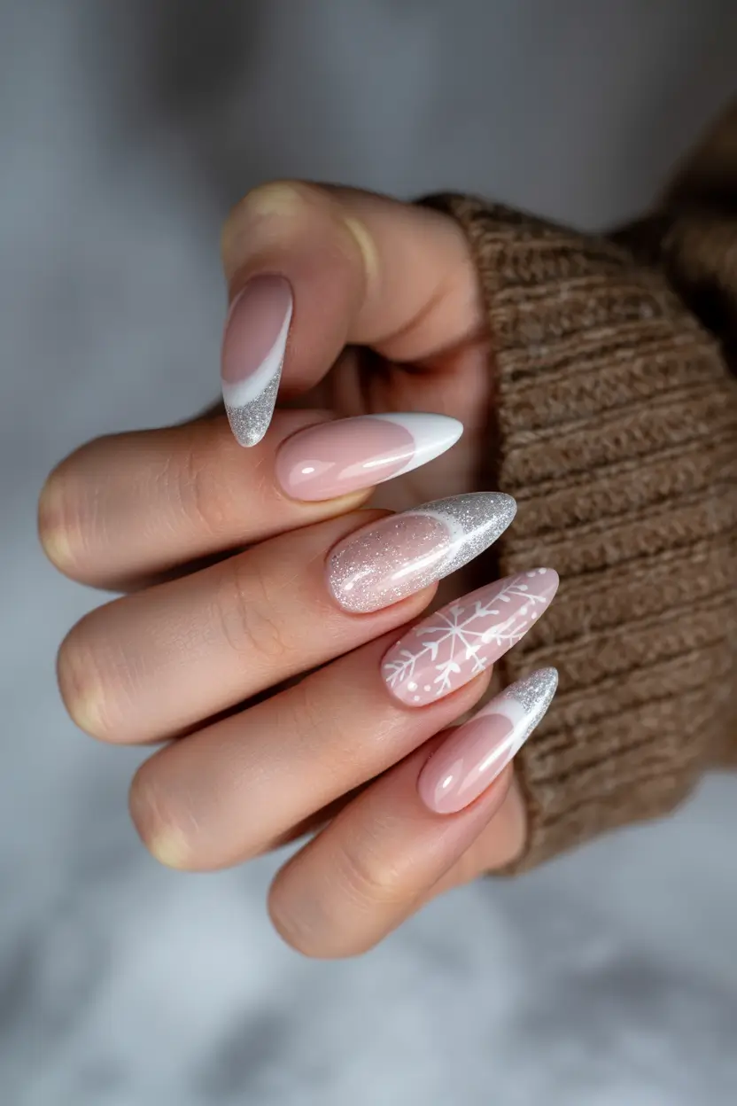 winter almond nails Frosted French Perfection