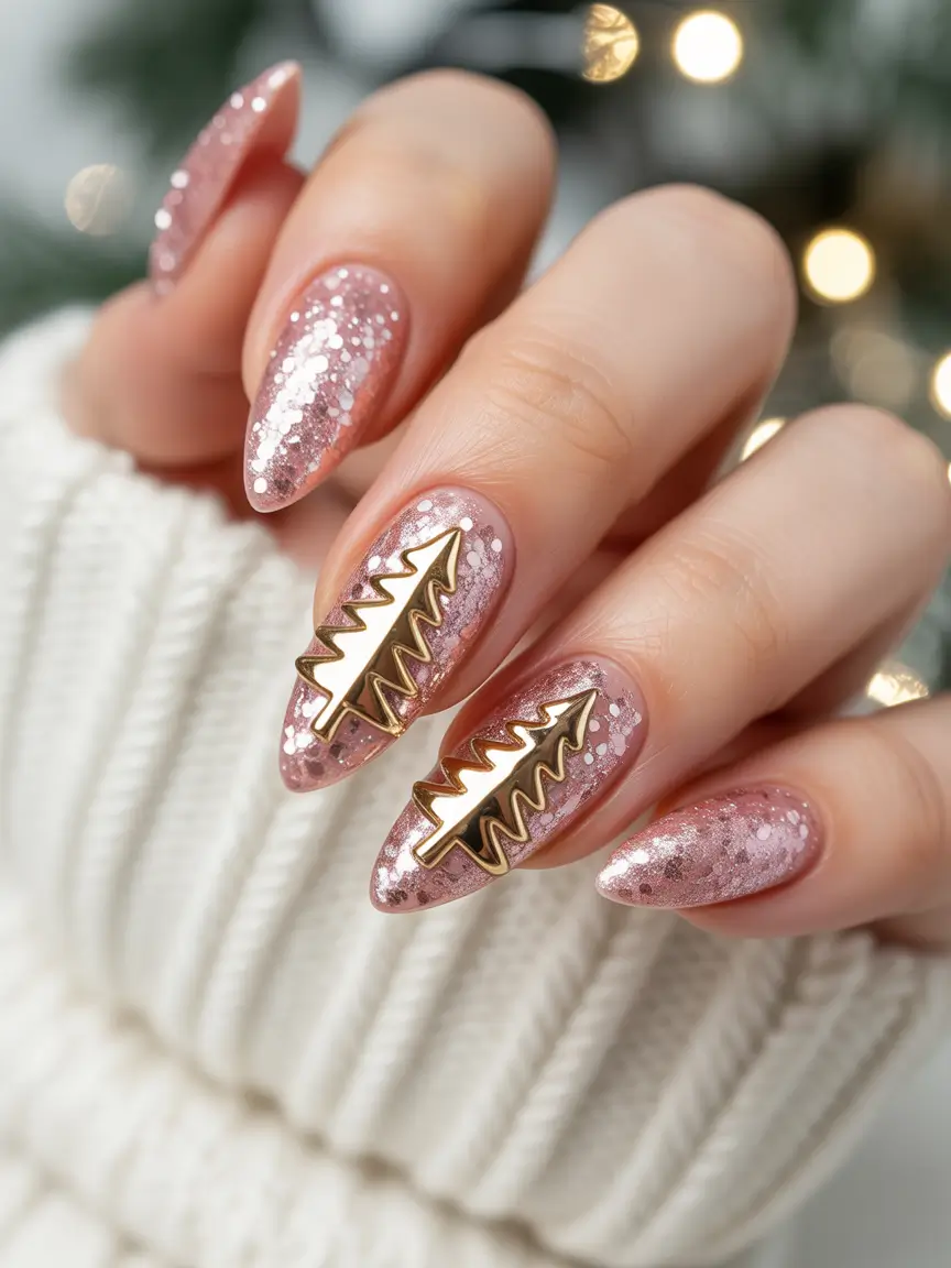 winter almond nails Glam Holiday Sparkle