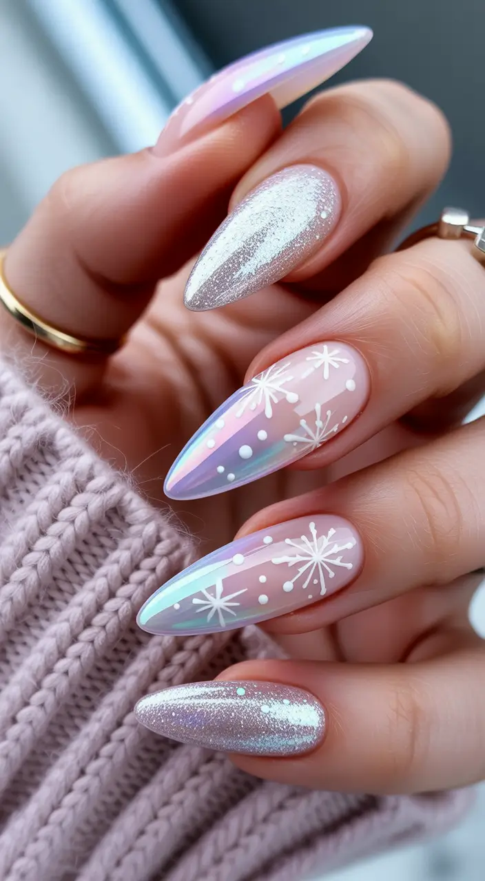 winter almond nails Frosted Aurora Magic