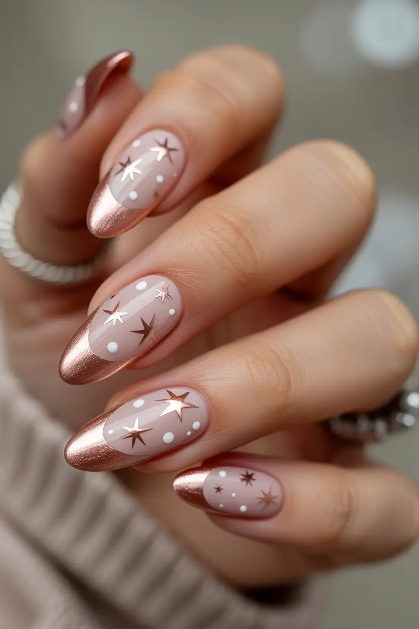 winter-nails-ideas-Rose-Gold-Starry-Nights
