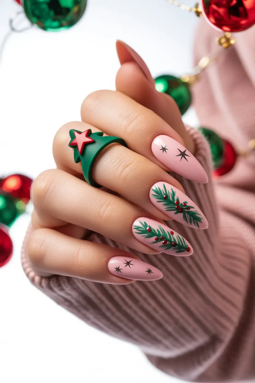 winter-nails-ideas-Festive-Pine-Charm