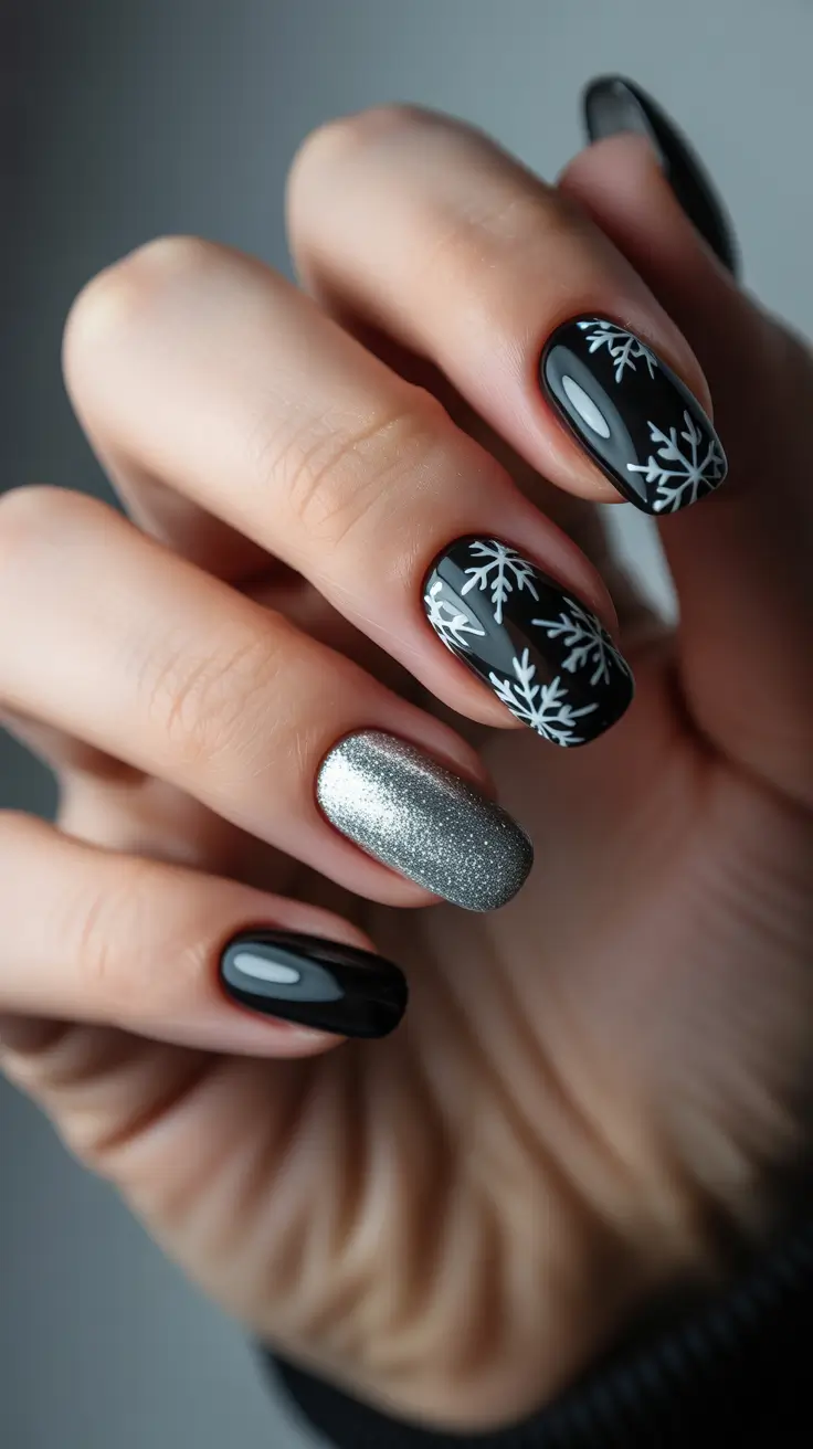 winter-nails-ideas-Frosted-Snowflakes