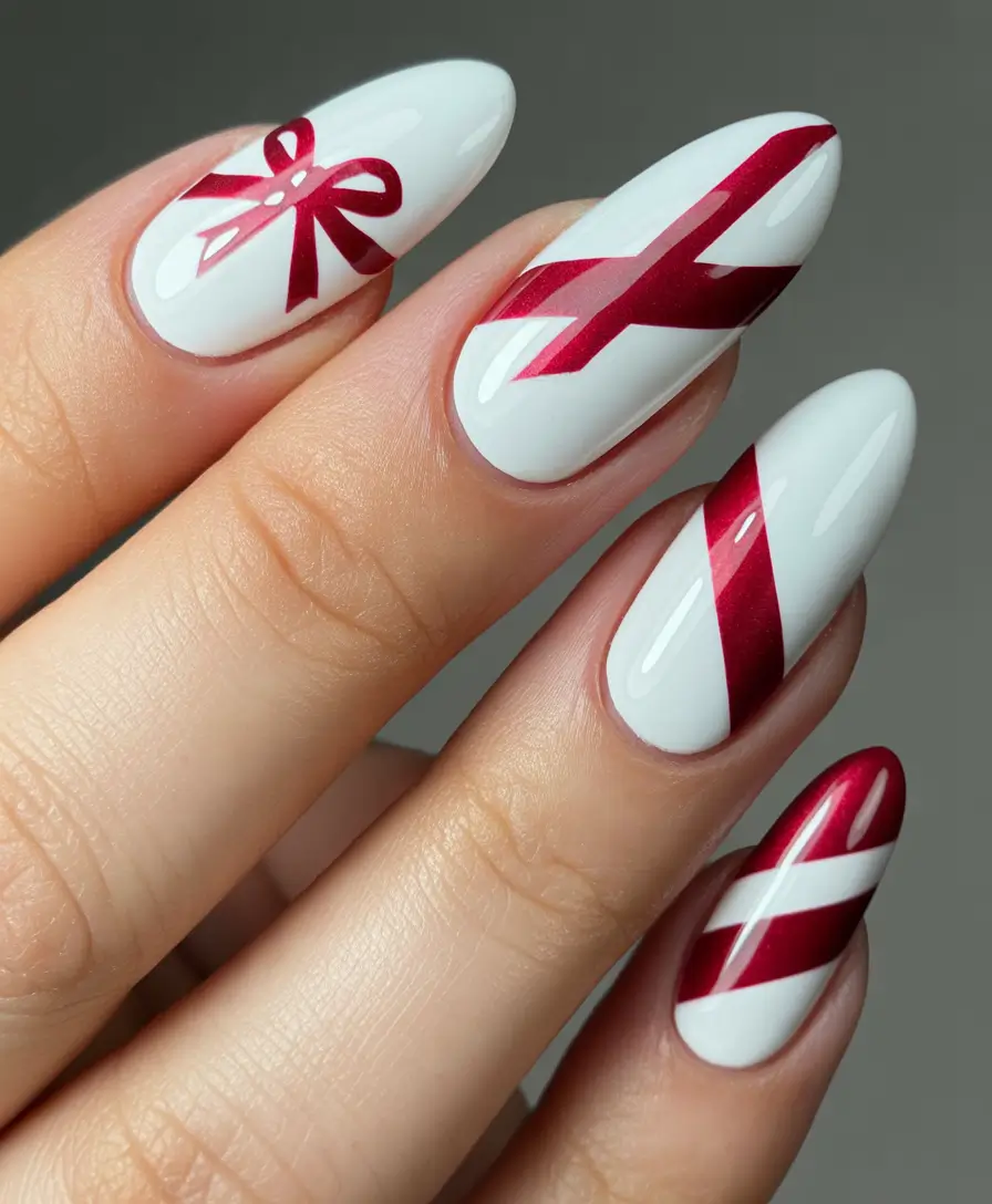 white christmas nails White Gift Wrap Elegance