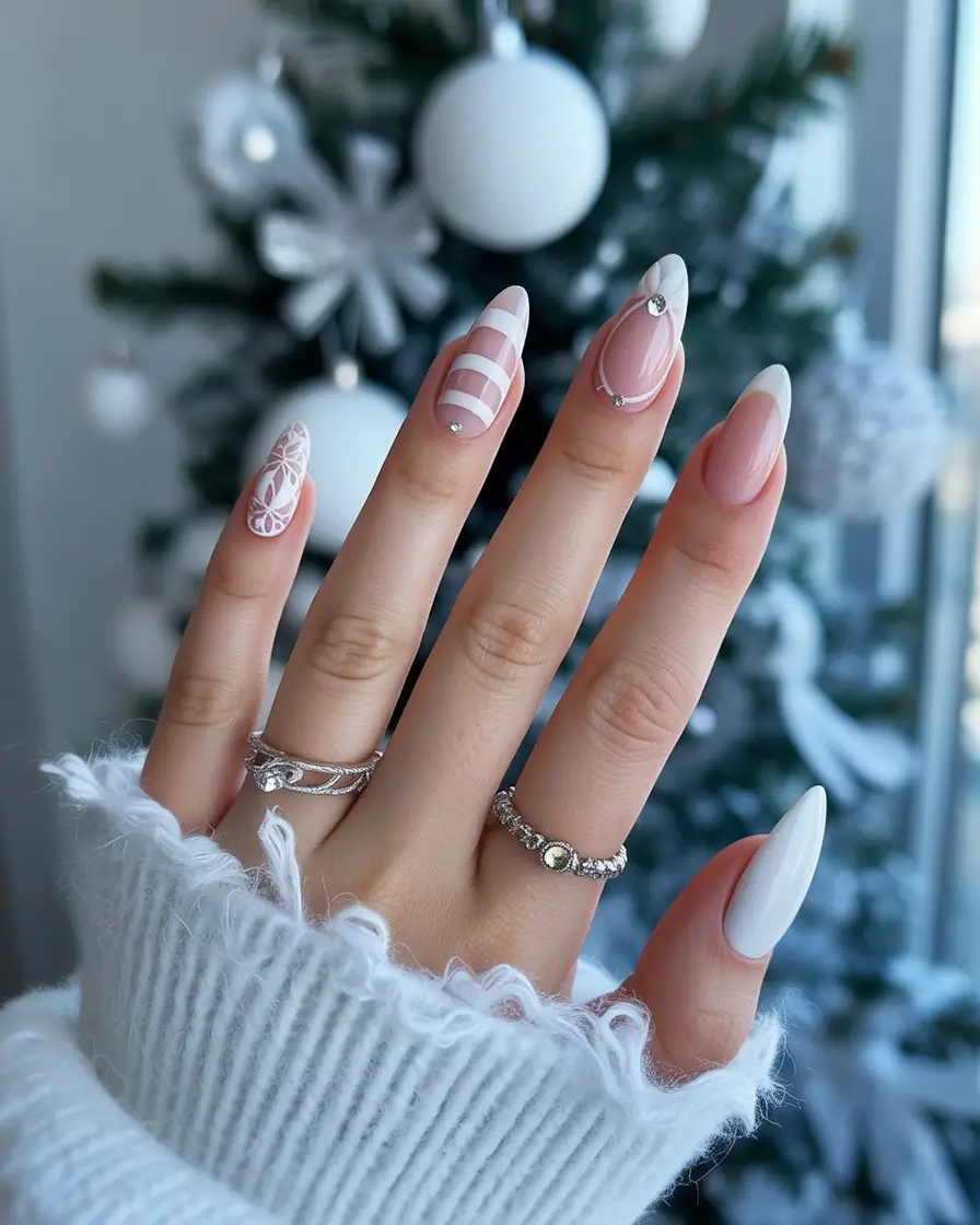white christmas nails Frosted Minimal French
