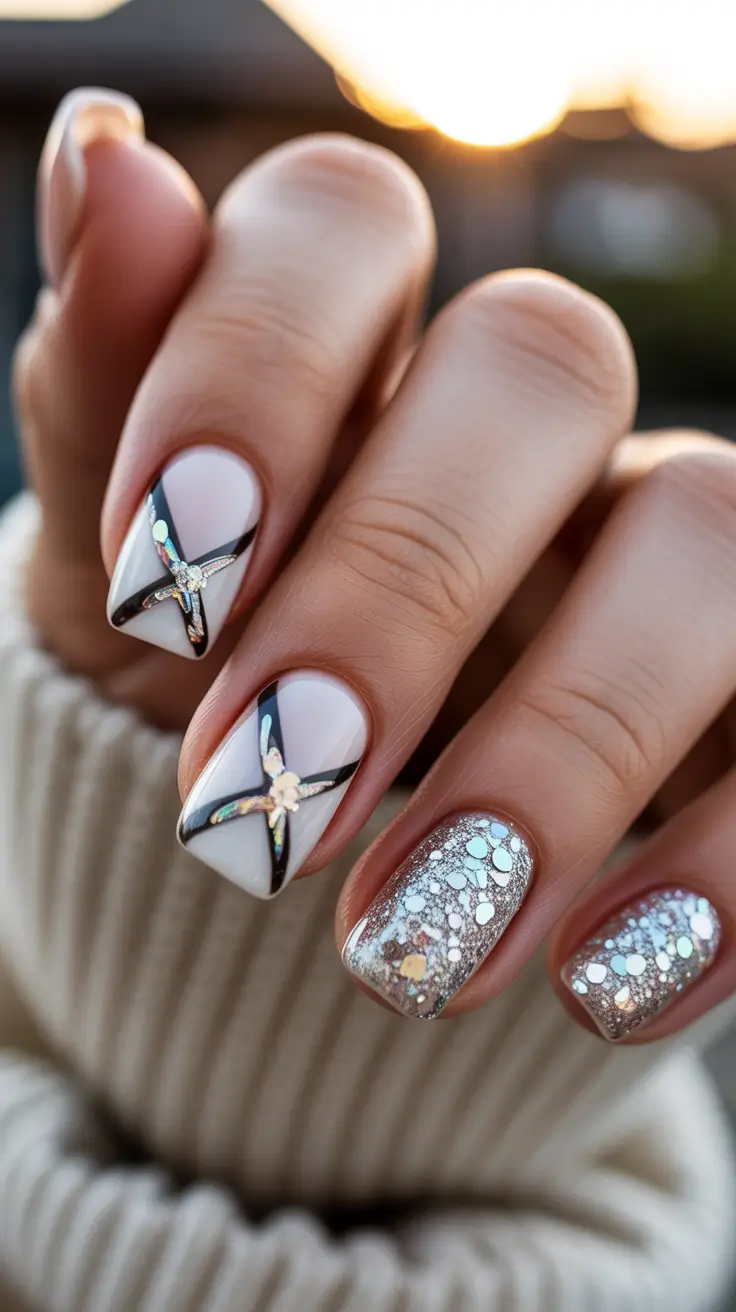 white christmas nails Gilded Ribbon Dream