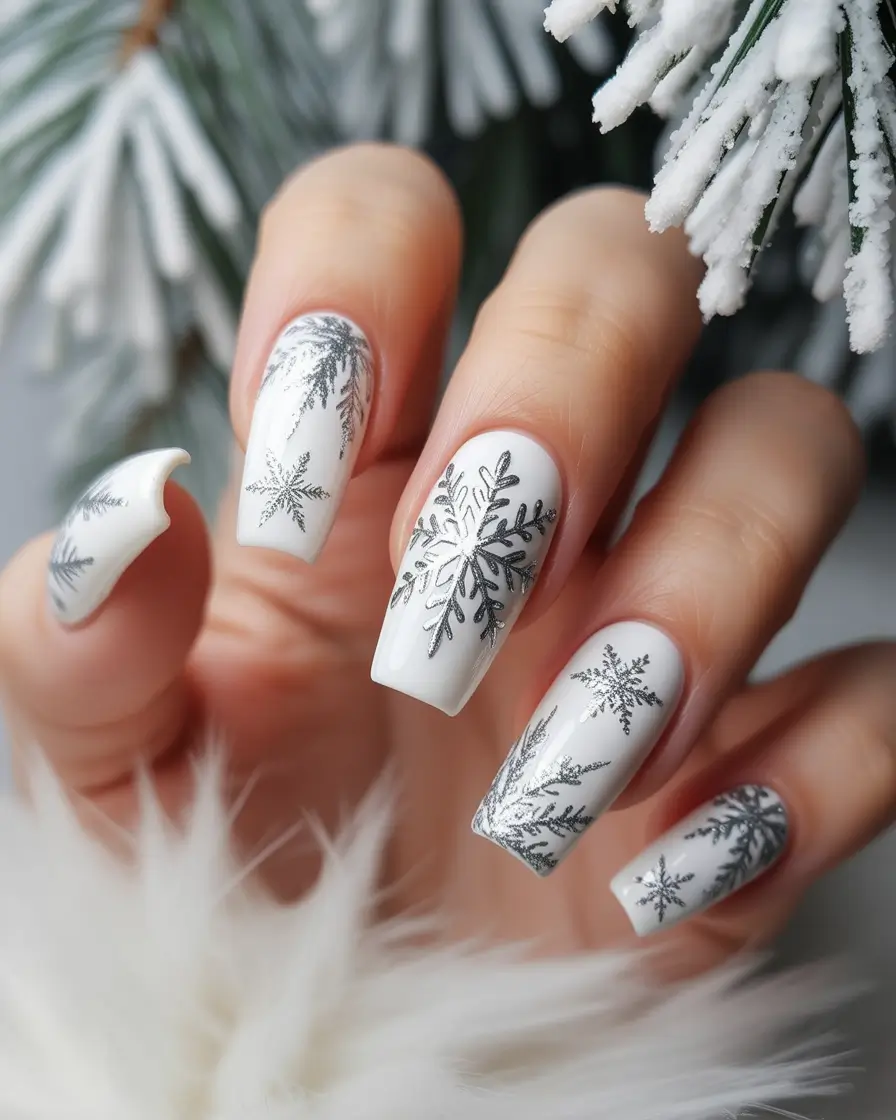 white christmas nails Silver Flake Snowfall