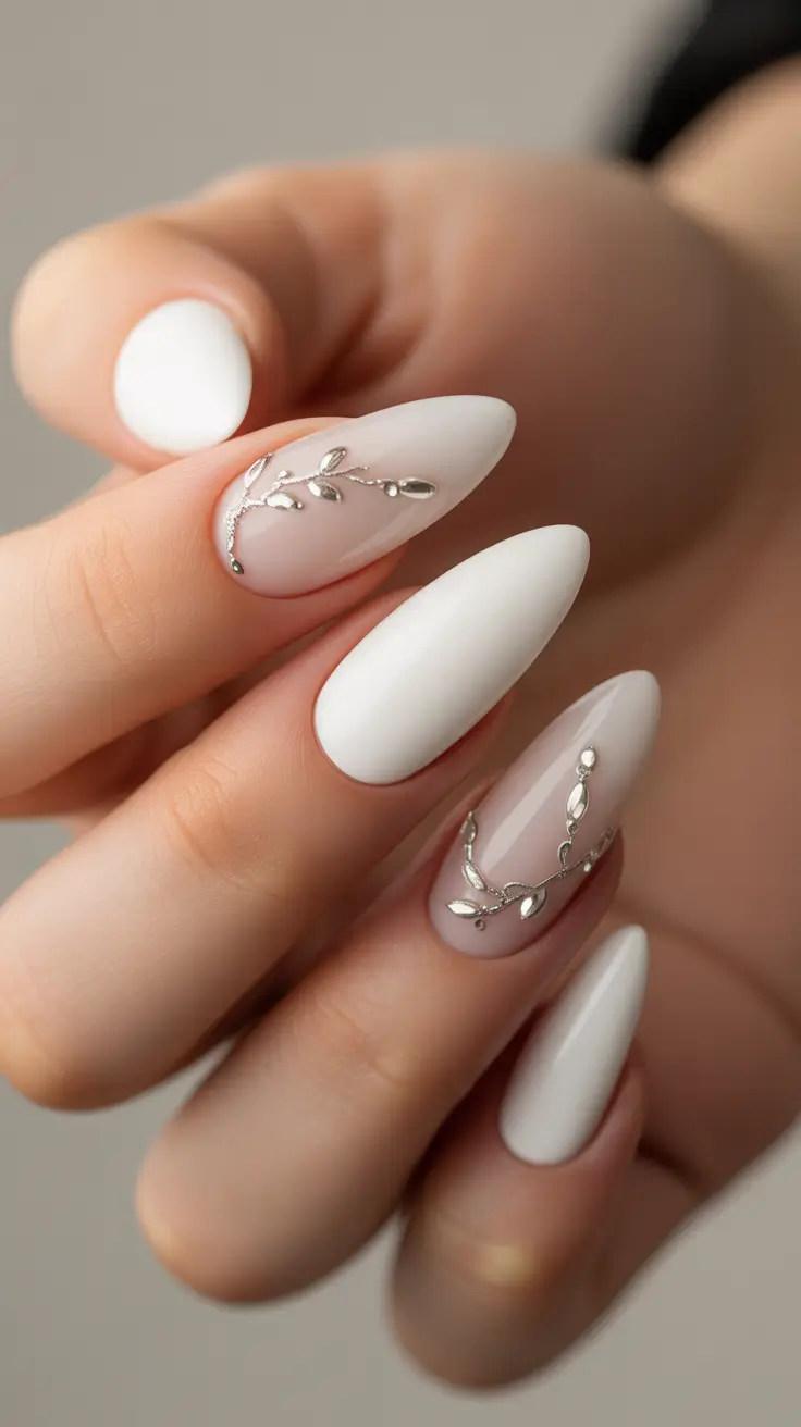 white christmas nails Silver Leaf Grace