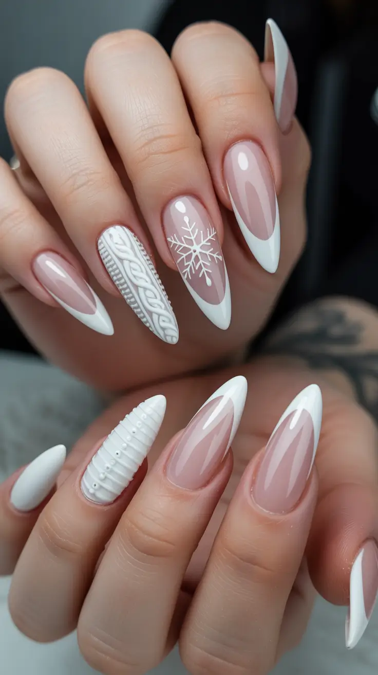 white christmas nails Cozy Sweater French
