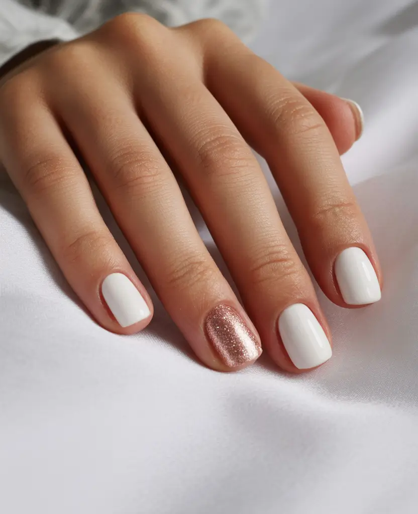 white christmas nails White & Rose Gold Simplicity