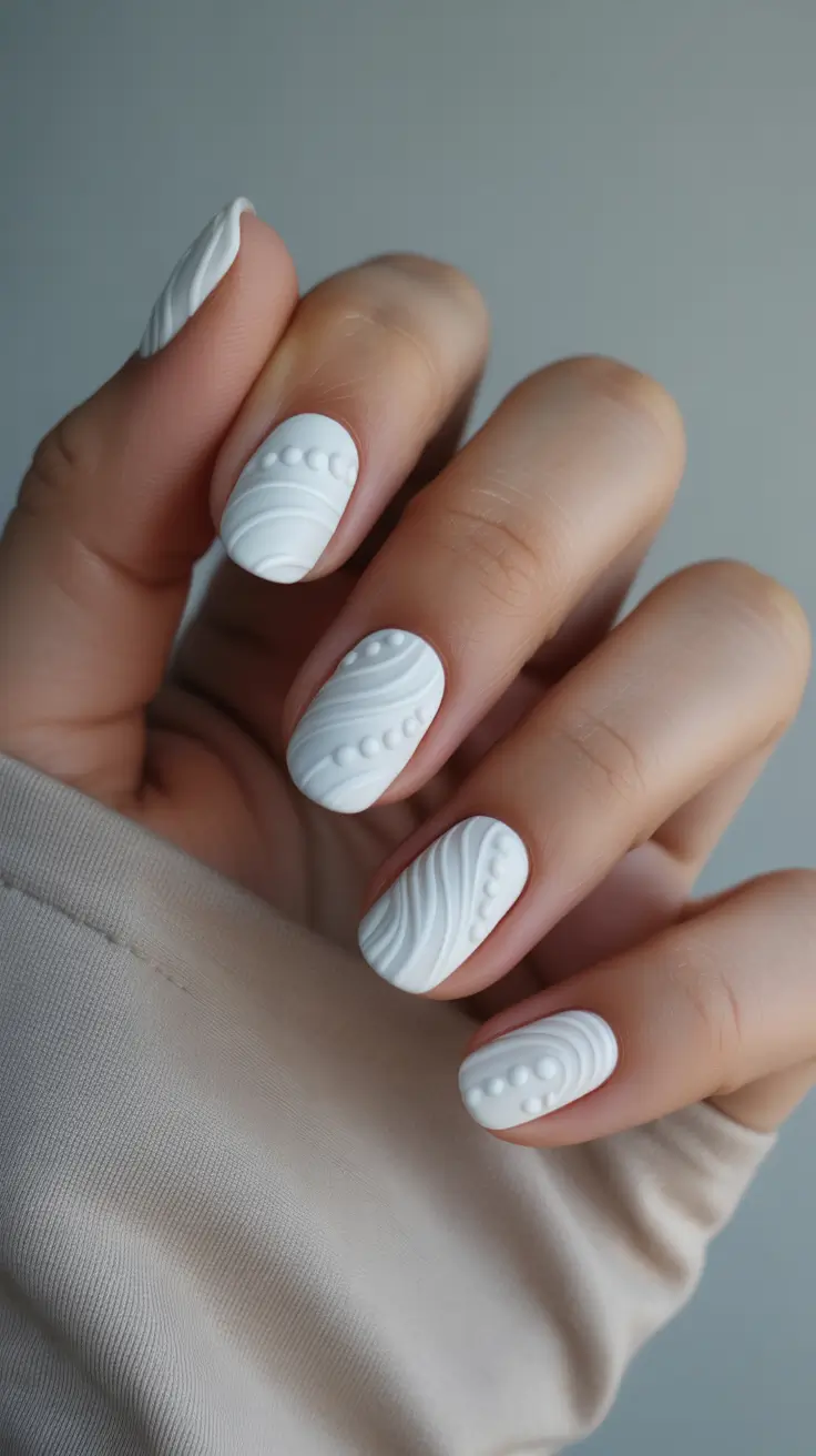 white christmas nails Snowy Sculpted Minimalism