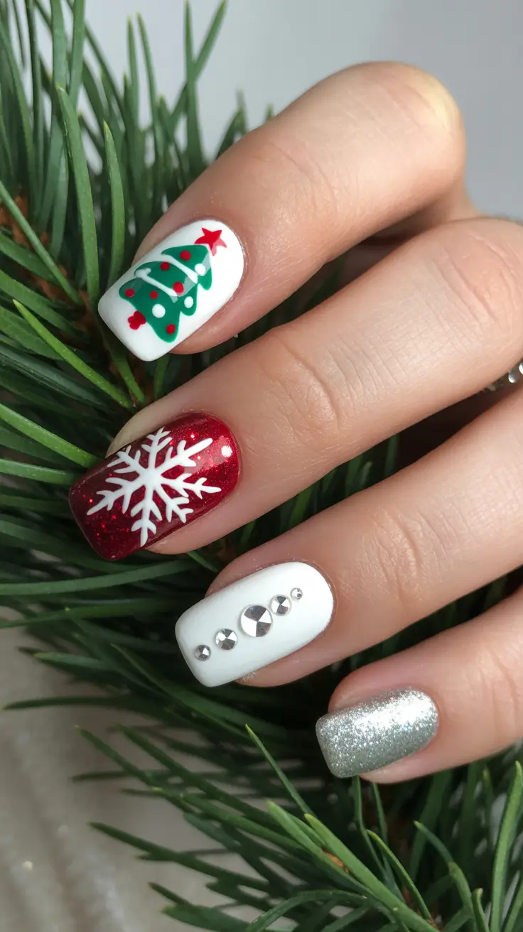 white christmas nails Classic Christmas Cheer