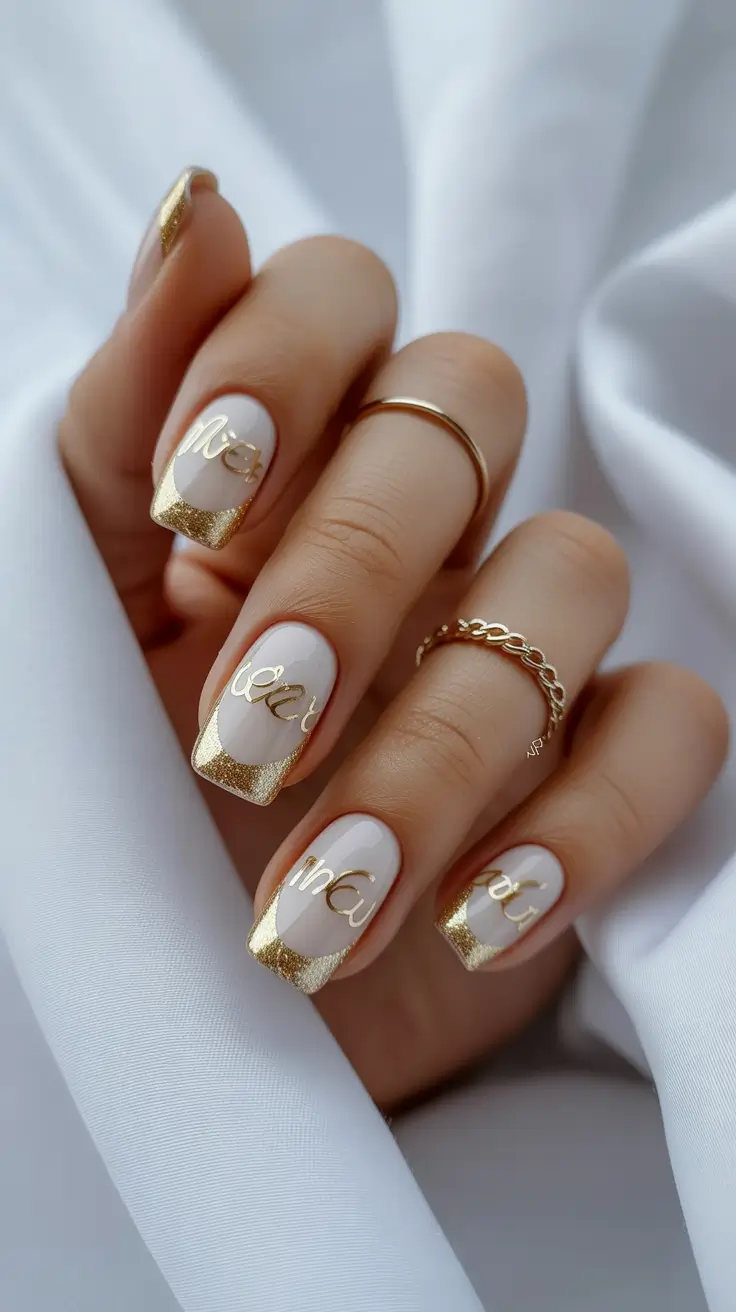 white christmas nails Golden Letter Luxe