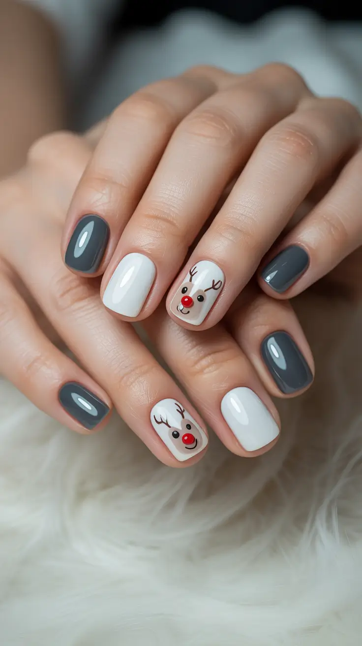 white christmas nails Rudolph & Friends