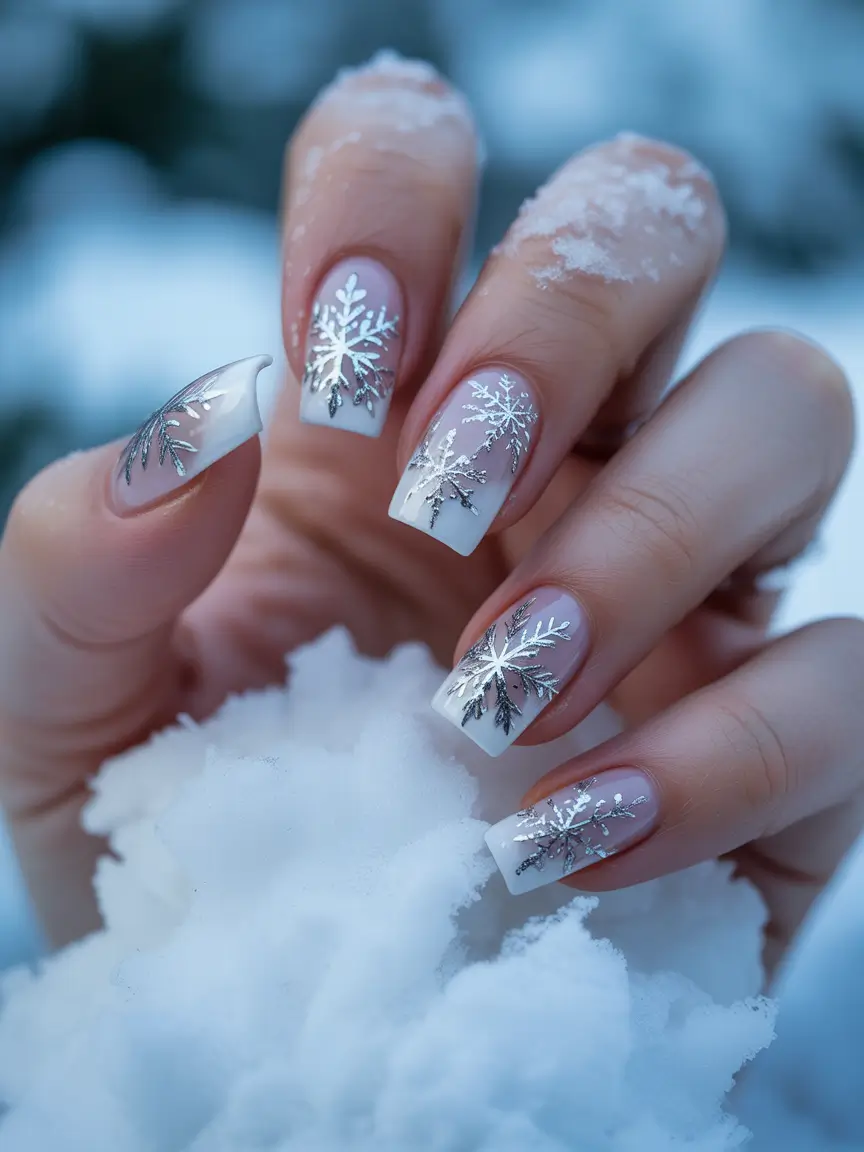 white christmas nails Snowfall Elegance