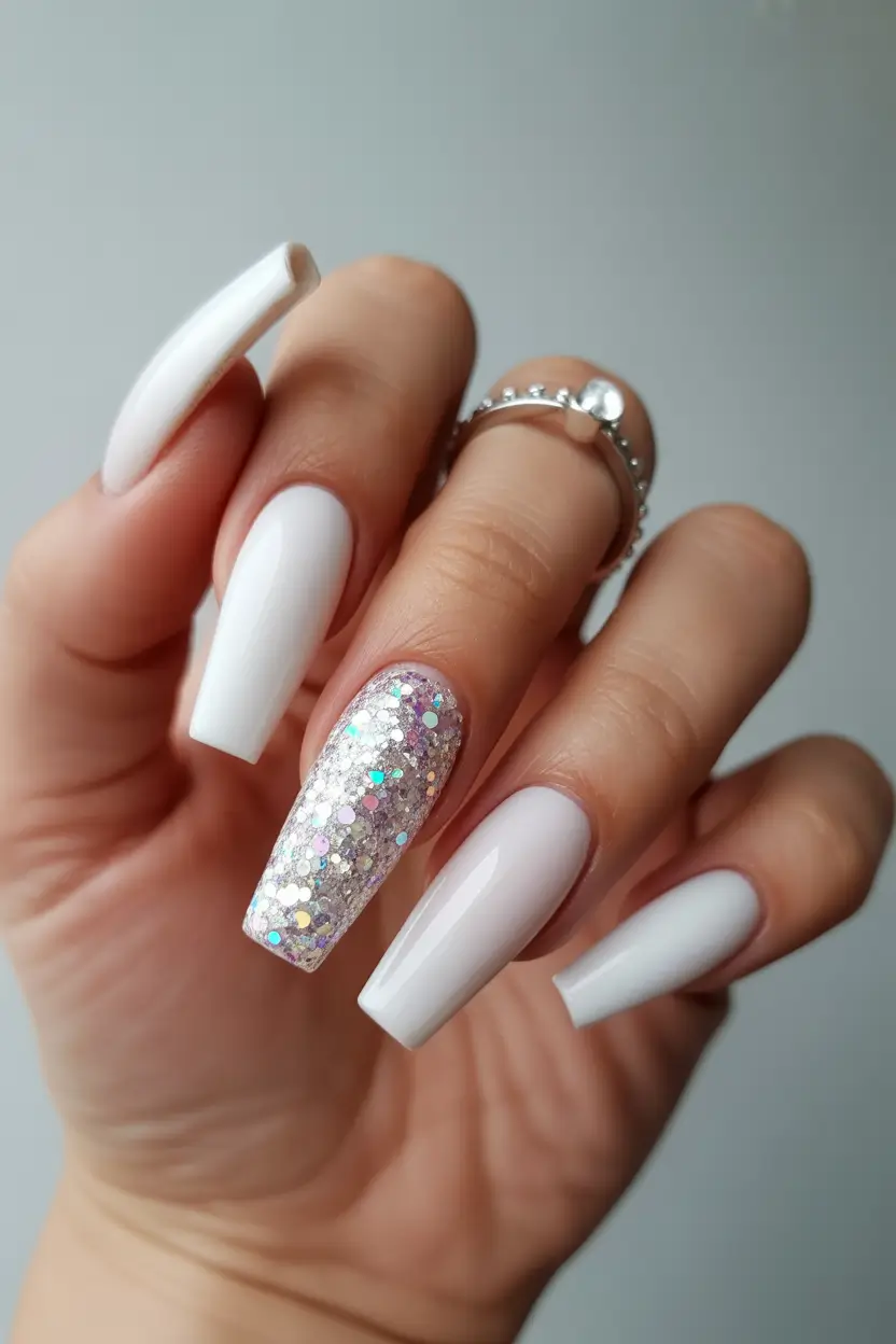 white christmas nails Frosted Sparkle Statement
