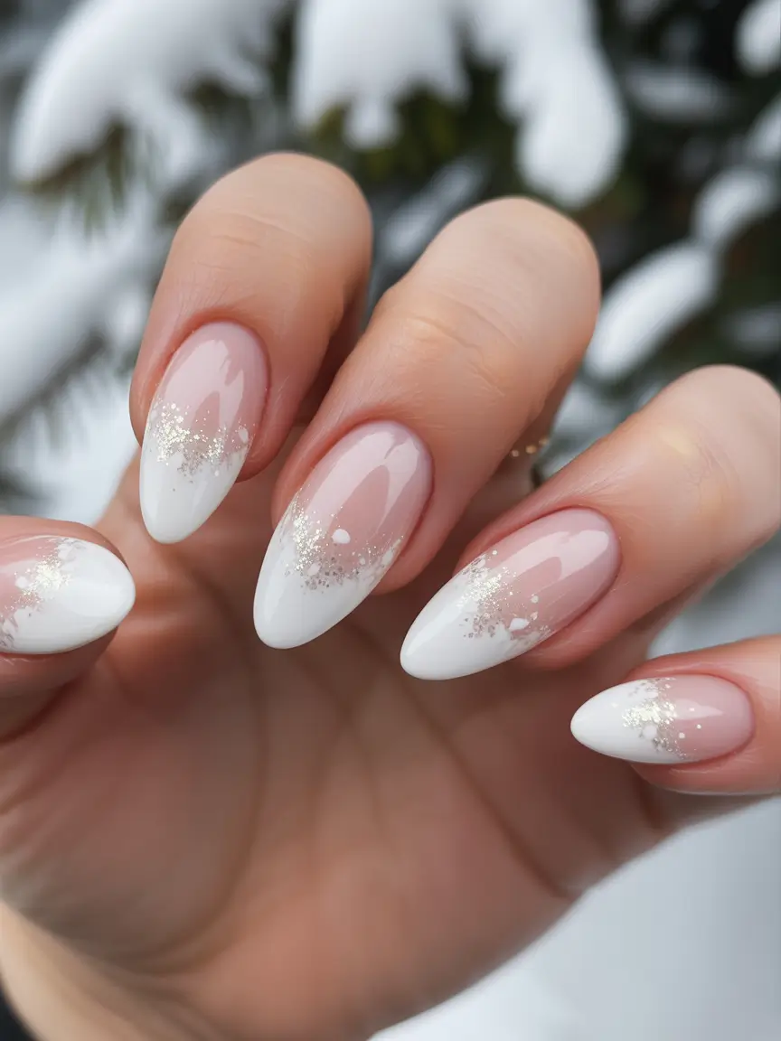 white christmas nails Snowflake Kissed French