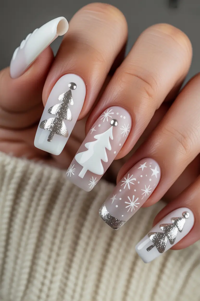 white christmas nails Frosted Christmas Tree Charm