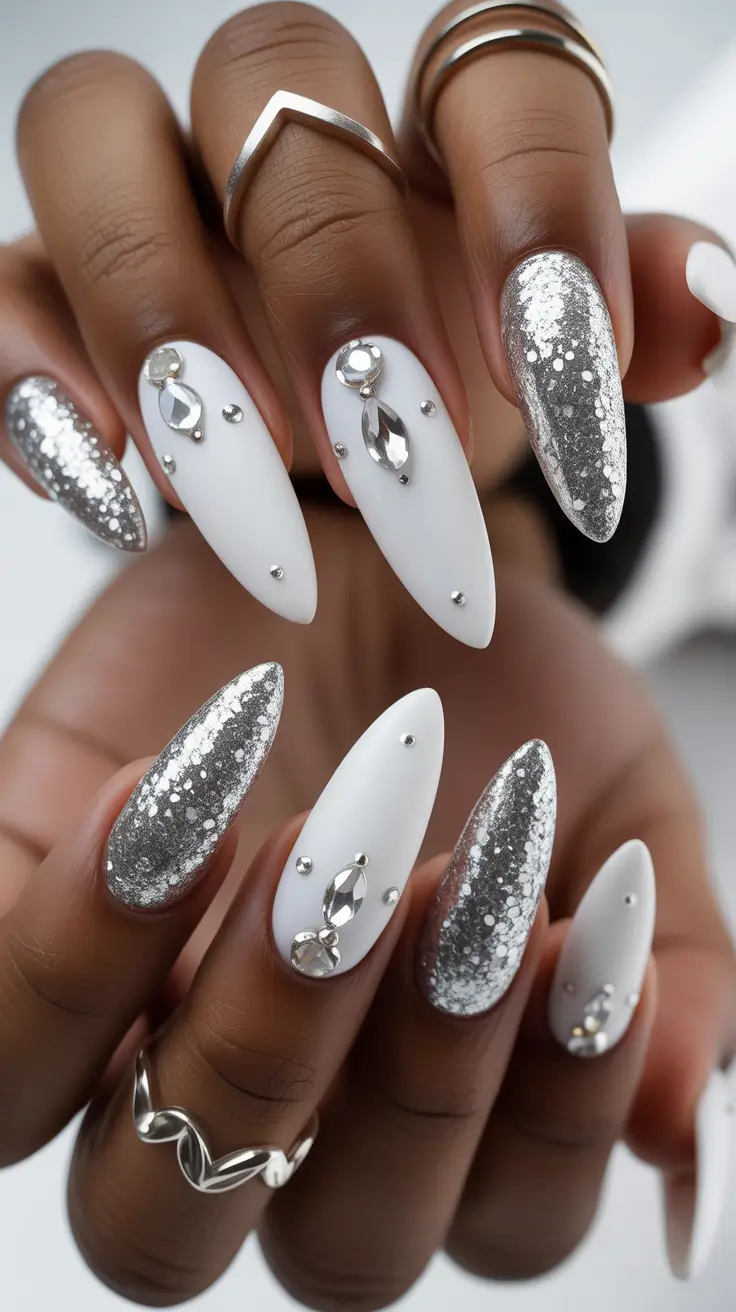white christmas nails Diamond Ice Glam