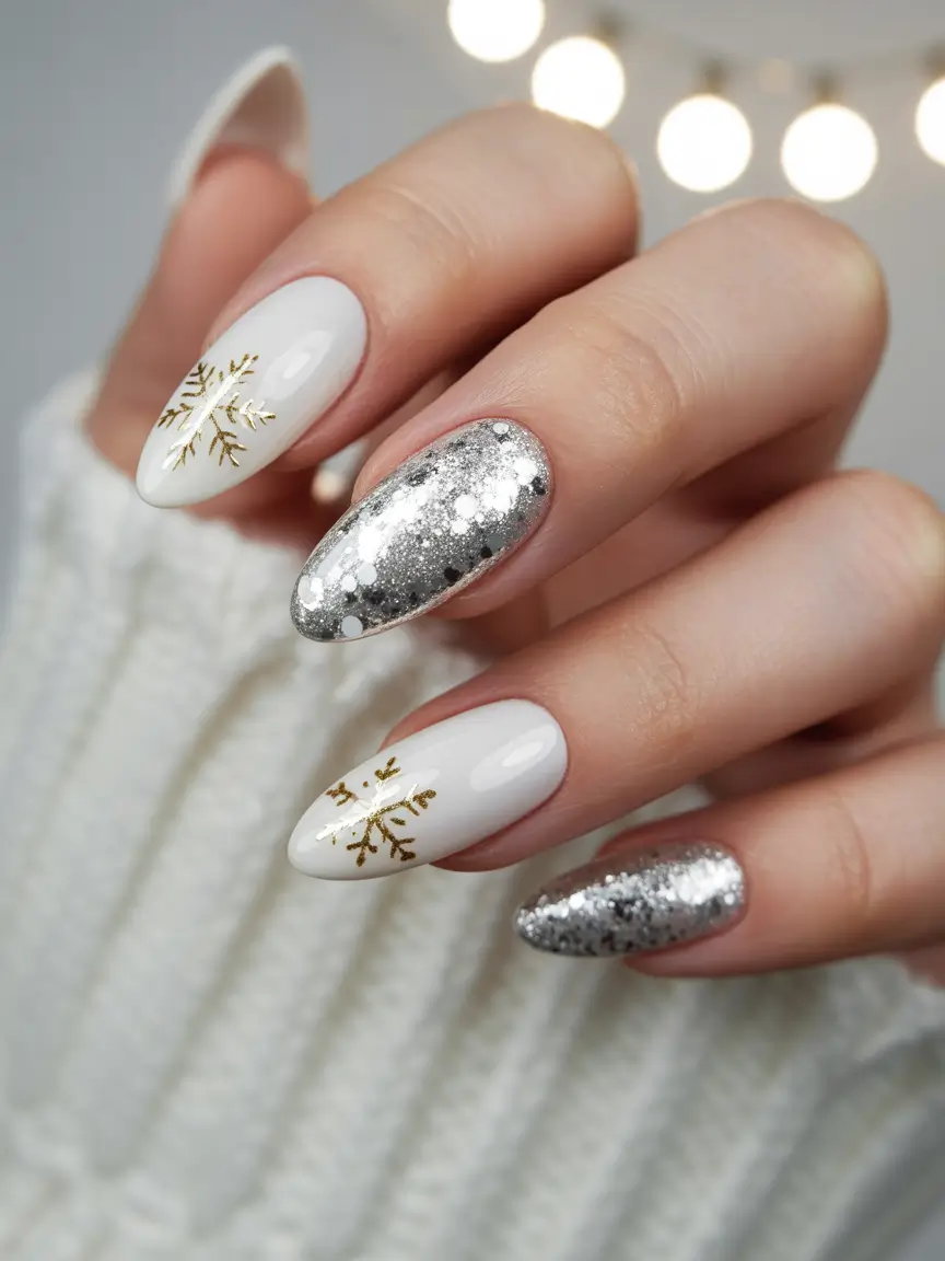 white christmas nails Golden Snow Elegance