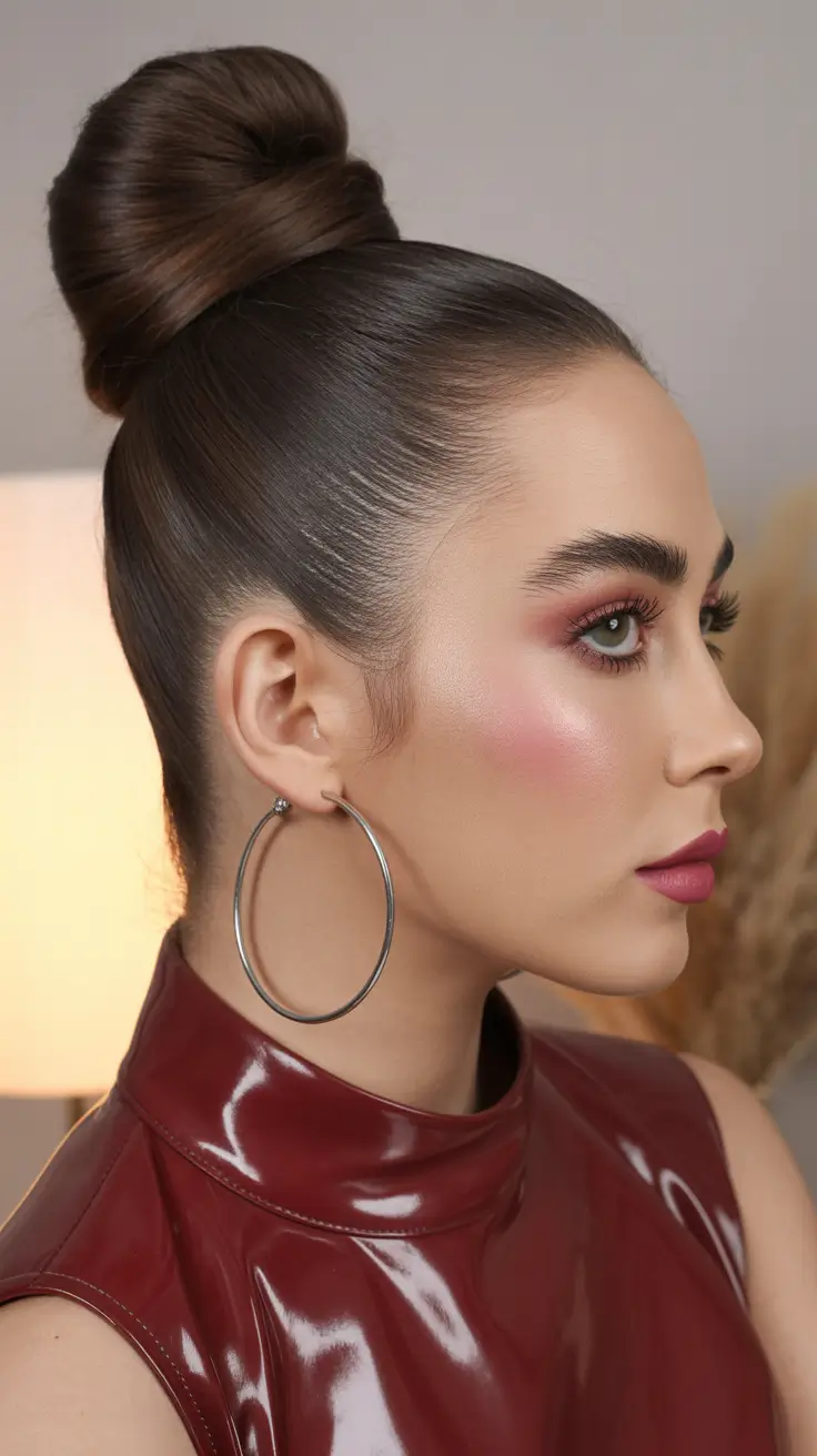 winter formal hairstyles High Ballerina Bun with a Satin Twist
