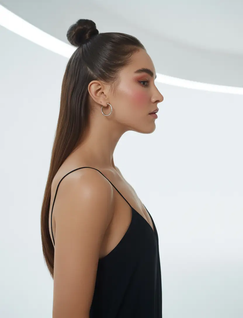 winter formal hairstyles Half-Up Sleek Bun with Modern Minimalism
