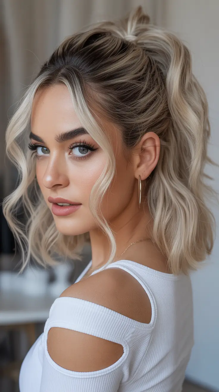 winter formal hairstyles Textured Blonde Half-Up for a Playful Winter Look
