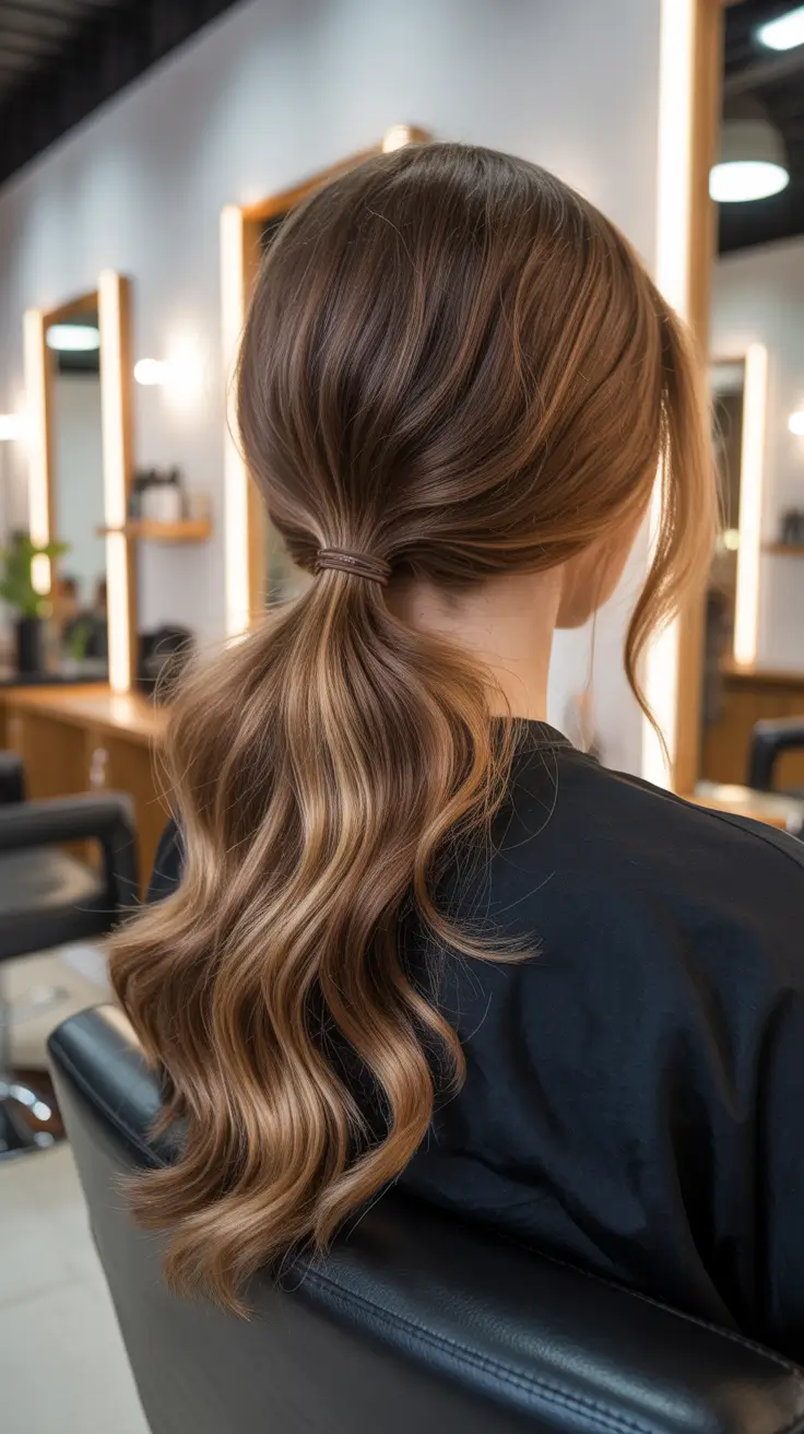 winter formal hairstyles Low Wavy Ponytail with Polished Warmth