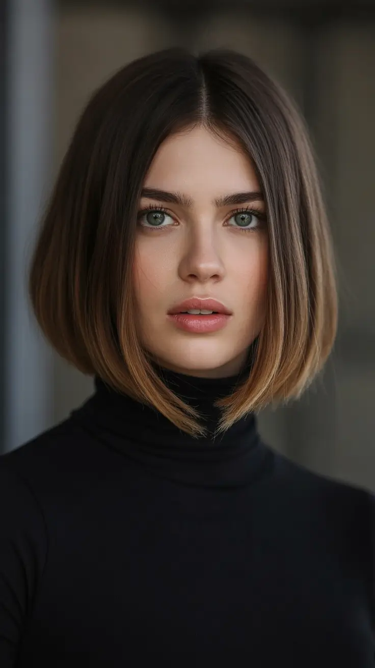 winter hair colors for brown hair Classic Short Brunette Bob with Subtle Fade